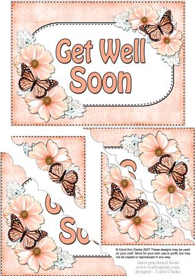 5x7 Flowers & Butterflies Get Well Soon Scallop Corner