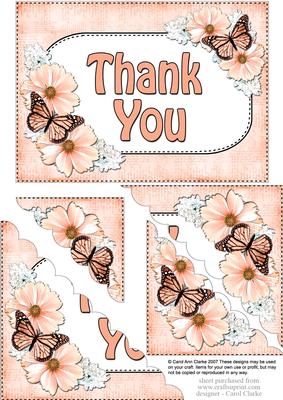 5x7 Flowers & Butterflies Thank You Scallop Corner