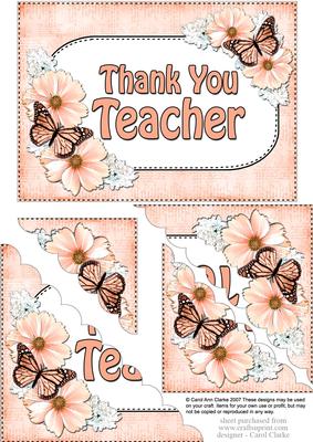 5x7 Flowers & Butterflies Thank You Teacher Scallop Corner