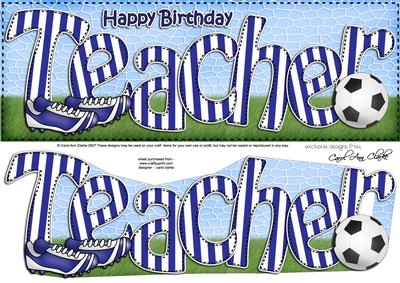 Large Dl Birthday Teacher Football Card & 3D Decoupage