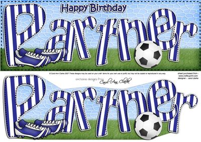 Large Dl Birthday Partner Football Card & 3D Decoupage