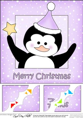 8 x 8 Christmas Penguin Scalloped Corner Topper