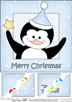 8 x 8 Christmas Penguin Scalloped Corner Topper
