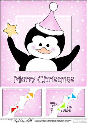 8 x 8 Christmas Penguin Scalloped Corner Topper