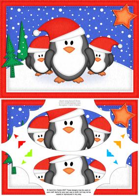 A5 Xmas Penguins Felties Scallop Corners and Pyramage