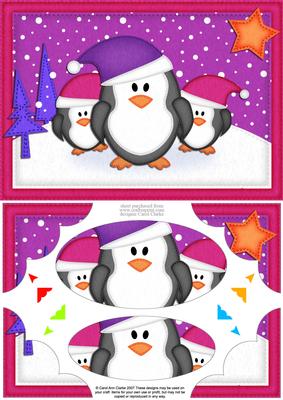 A5 Xmas Penguins Felties Scallop Corners and Pyramage