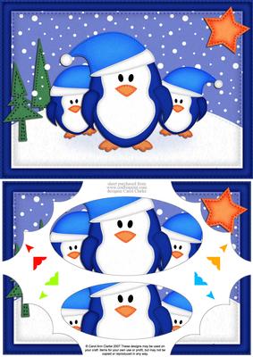 A5 Xmas Penguins Felties Scallop Corners and Pyramage