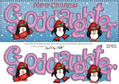 Large Dl Christmas Goddaughter Penguins 3D Decoupage