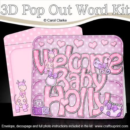 3D Welcome Baby Holly Pop Out Word Card Kit
