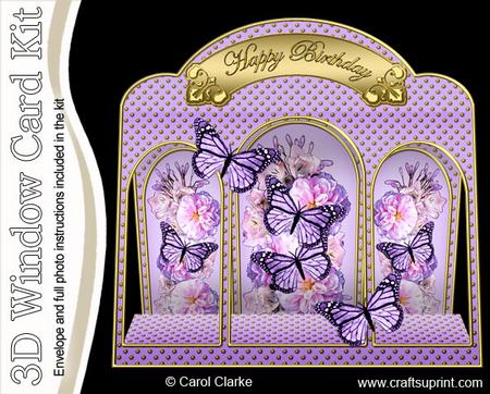 3D Butterfly Bouquet Window Card Kit Decoupage & Envelope