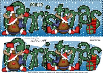 Large Dl Christmas Rudolph Quick Card with 3D Decoupage