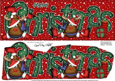 Large Dl Christmas Rudolph Quick Card with 3D Decoupage