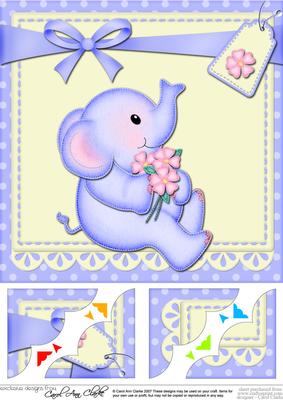 8 x 8 Lil Baby Elephant Scalloped Corner Topper