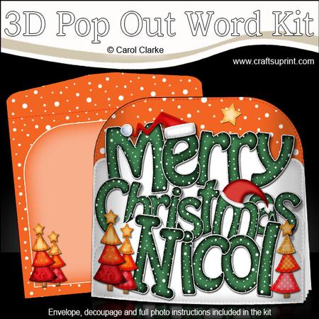 Merry Christmas Nicol Xmas Trees Pop Out Xmas Word Card