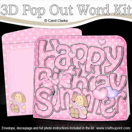 3D Happy Birthday Summer Doll Pop Out Word Card