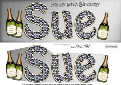 60th Birthday Sue Champagne Large Dl 3D Decoupage