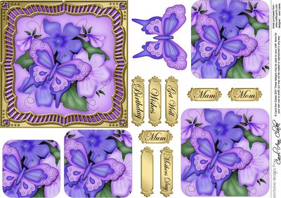 Pretty Violas & Butterfly Round Edged Pyramage & Decoupage