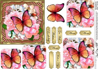 Pretty Flowers & Butterfly Round Edged Pyramage & Decoupage