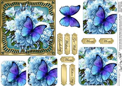 Butterfly Blues Round Edged Pyramage & Decoupage