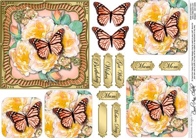 Roses & Butterfly Round Edged Pyramage & Decoupage