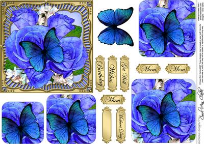Butterfly & Roses Round Edged Pyramage & Decoupage