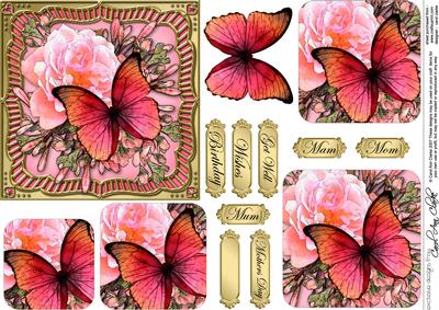 Butterfly Rose Round Edged Pyramage & Decoupage