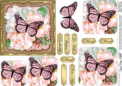 Pastel Flowers & Butterfly Round Edged Pyramage & Decoupage