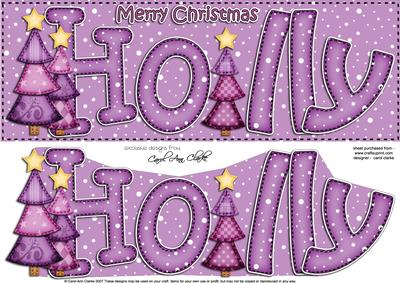 Merry Christmas Holly Trees Large Dl & 3D Decoupage