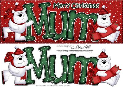 Large Dl Xmas Mum Polar Bears Quick Card 3D Decoupage
