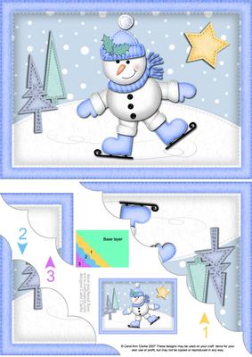 A5 Xmas Skating Snowman Scallop Corner Side Stacker