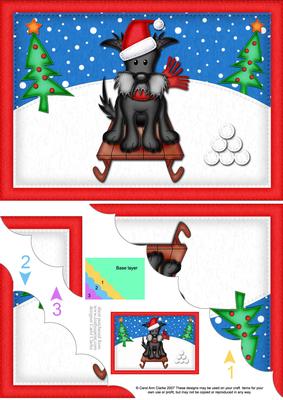 A5 Xmas Sledging Scottie Dog Scallop Corner Side Stacker