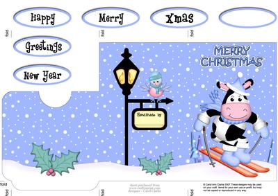 Christmas Skiing Milly Moo Cow Xmas Tree Lottery Wallet Card