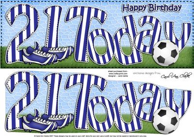 Large Dl Birthday 21 Today Football Card & 3D Decoupage