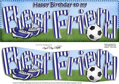 Large Dl Birthday Best Friend Football Card & 3D Decoupage