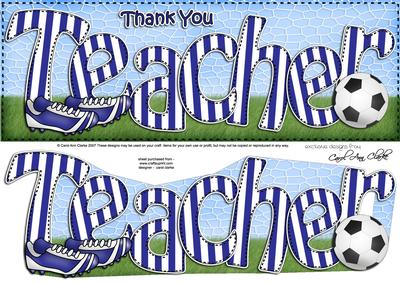 Large Dl Thank You Teacher Football Card & 3D Decoupage
