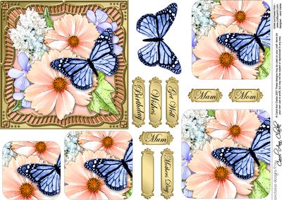 Pastel Flowers & Butterfly Round Edged Pyramage & Decoupage