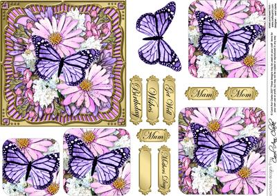 Butterfly Floral Round Edged Pyramage & Decoupage