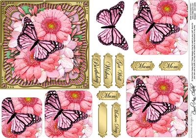 Butterfly Pinks Round Edged Pyramage & Decoupage