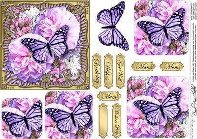 Pretty Flowers & Butterfly Round Edged Pyramage & Decoupage