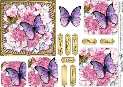Butterfly Floral Round Edged Pyramage & Decoupage