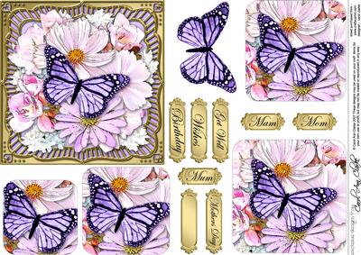 Pretty Flowers & Butterfly Round Edged Pyramage & Decoupage
