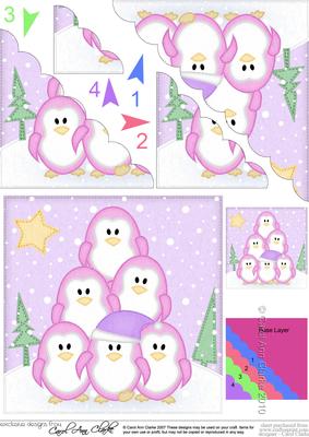 Xmas Penguin Tree Felties Scallop Corner Side Stacker Topper