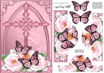 Fancy Cross Pastel Roses & Butterfly Pyramid & Decoupage