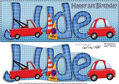 Large Dl 1st Birthday Jude Cars Quick Card N 3D Decoupage
