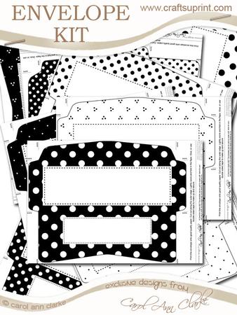 10 Mini Dl (80 x 215mm) Black & White Dots Envelope Kit