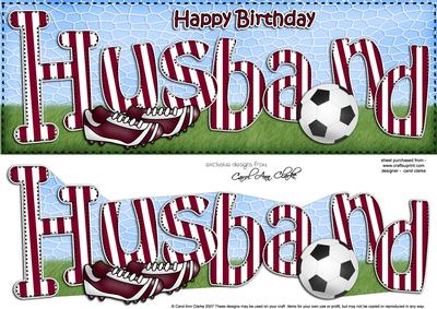 Large Dl Birthday Husband Football Card & 3D Decoupage