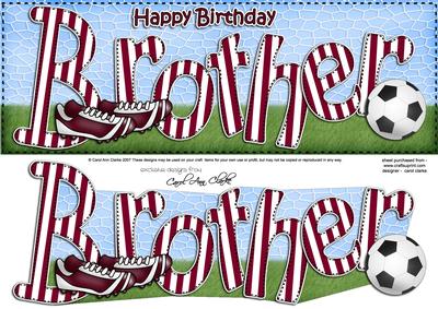 Large Dl Birthday Brother Football Card & 3D Decoupage