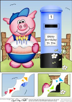 8 x 8 Ziggy Piggy's Birthday Cake Scalloped Corner Topper