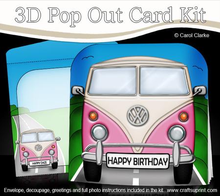 3D Vw Campervan Transport Pop Out Card Kit