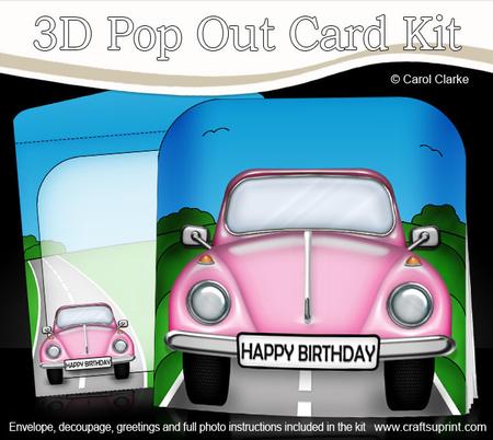 3D Vw Beetle Car Transport Pop Out Card Kit